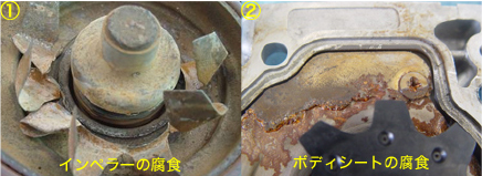 (1)Impeller corrosion (2)Body sheet corrosion